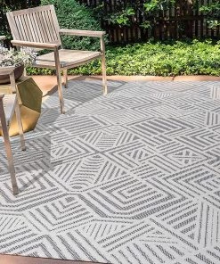 Jonathan All Area Rugs And Runners Jordan Art Deco Geometric Indoor/Outdoor White/Black Area Rug