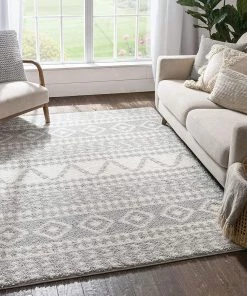 Modern Rugs And Decor Tribal Diamond Stripes Grey Soft Shag Area Rug All Area Rugs And Runners