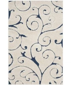 FAS All Area Rugs And Runners Premium Swirl Thick Plush Cream Blue Shag Rug