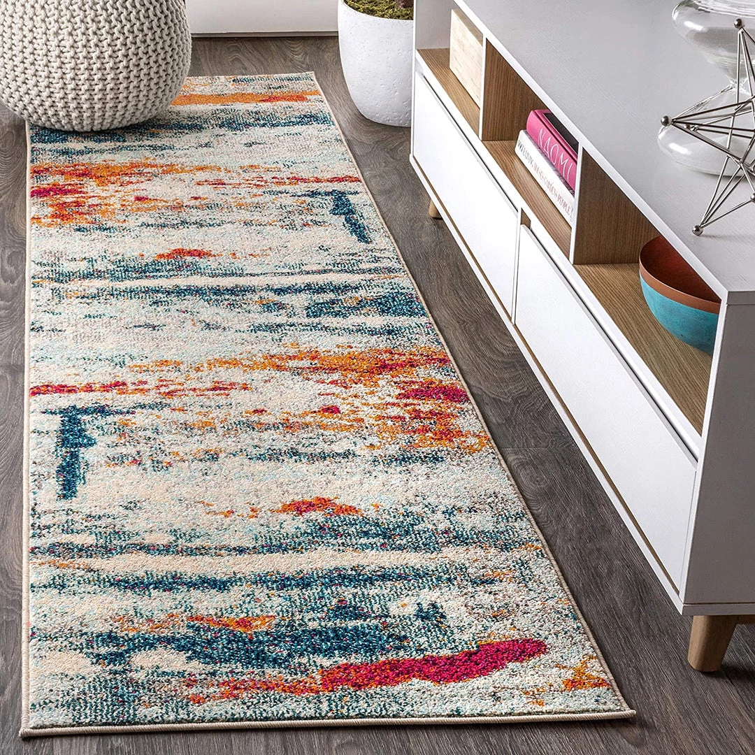 Jonathan All Area Rugs And Runners Contemporary Modern Abstract Brushstroke Cream/Blue Rug 10 Jonathan All Area Rugs And Runners Contemporary Modern Abstract Brushstroke Cream/Blue Rug
