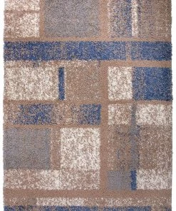 WW Geometric Pattern Blue Taupe Cozy Shag Area Rugs