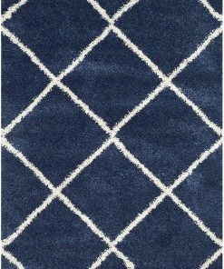 FAS All Area Rugs And Runners Diamond Trellis Navy/Ivory Soft Plush Shag Area Rug 2-inch Thick