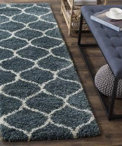 FAS All Area Rugs And Runners Moroccan Pattern Slate Blue Ivory Plush Shag Area Rug