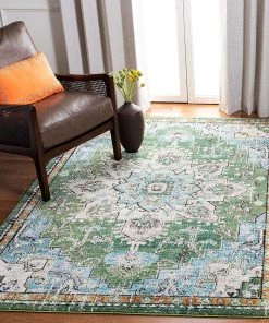 MAD473Y Boho Chic Medallion Distressed Soft Area Rug, Green / Turquoise