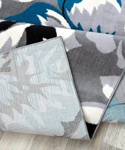 WRG Gray/Grey Teal Blue White Floral Area Rugs