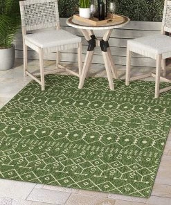 Well Woven Nors Green Indoor/Outdoor Flat Weave Pile Nordic Lattice Pattern Area Rug All Area Rugs And Runners