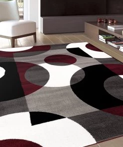 WRG All Area Rugs And Runners Circle Gray/Grey Burgundy Area Rug