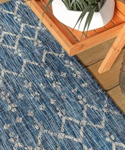 Modern Rugs And Decor Moroccan Geometric Textured Weave Indoor/Outdoor Navy/ Gray Area Rug All Area Rugs And Runners
