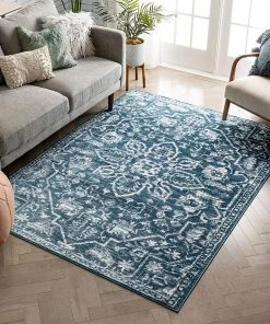We Dazzle DISA Vintage Medallion Light Blue Soft Area Rug
