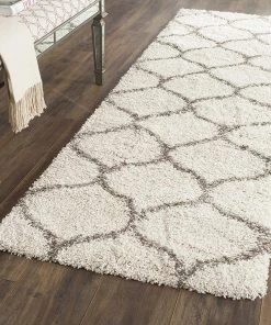FAS Moroccan Pattern Ivory Grey Plush Shag Area Rug All Area Rugs And Runners