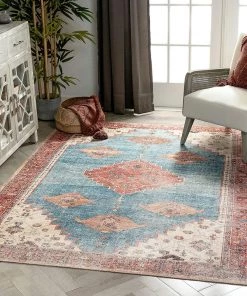 Modern Rugs And Decor Towne Ivory Blue Vintage Distressed Tribal Medallion Area Rug All Area Rugs And Runners