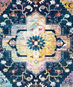 Modern Rugs And Decor All Area Rugs And Runners Oriental Medallion Distressed Area Rug, Navy / Fuchsia