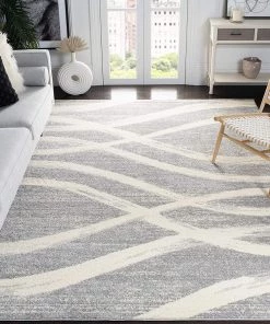 Modern Rugs And Decor All Area Rugs And Runners Modern Wave Distressed Soft Area Rug, Grey / Cream