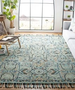 Safavieh All Area Rugs And Runners Blossom Collection Handmade Tassel Premium Wool Accent Rug Blue / Ivory