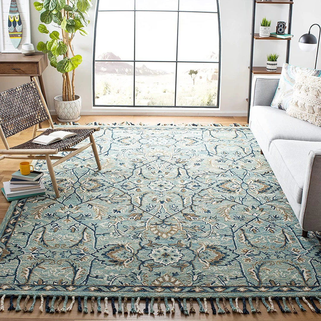 Safavieh All Area Rugs And Runners Blossom Collection Handmade Tassel Premium Wool Accent Rug Blue / Ivory 1 Safavieh All Area Rugs And Runners Blossom Collection Handmade Tassel Premium Wool Accent Rug Blue / Ivory