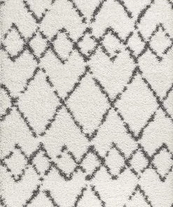Jonathan Mercer Plush Tassel Moroccan Tribal Geometric Trellis Cream/Grey Shag Area Rug