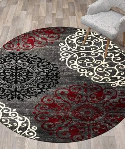 WRG Floral Gray White Red Area Rugs