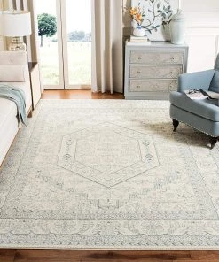 FAS All Area Rugs And Runners Oriental Vintage Distressed Medallion Ivory/Slate Soft Area Rug