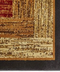 FAS Geometric Bordered Black Brown Red Soft Area Rugs - Multiple Sizes All Area Rugs And Runners