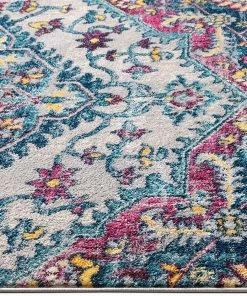 WW Adeline Bohemian Vintage Medallion Blue Multicolor Area Rug