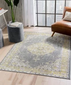 Well Woven Mareva Machine Washable Yellow Vintage Oriental Medallion Area Rug All Area Rugs And Runners
