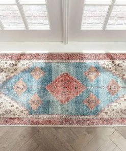 Modern Rugs And Decor Towne Ivory Blue Vintage Distressed Tribal Medallion Area Rug All Area Rugs And Runners
