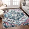 WW Adeline Bohemian Vintage Medallion Blue Multicolor Area Rug
