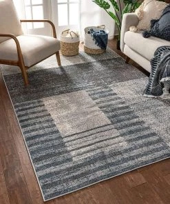 Well Woven Loket Grey Modern Geometric Boxes & Stripes Pattern Area Rug All Area Rugs And Runners