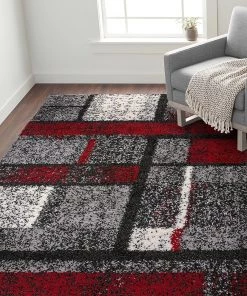 WW Geometric Pattern Red Gray Cozy Shag Area Rugs All Area Rugs And Runners