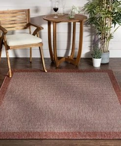 Well Woven Medusa Odin Solid & Striped Border Indoor/Outdoor Coral Flatweave Area Rug All Area Rugs And Runners