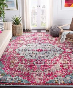 Safavieh Madison Collection Boho Chic Medallion Distressed Soft Area Rug Fuchsia / Teal All Area Rugs And Runners