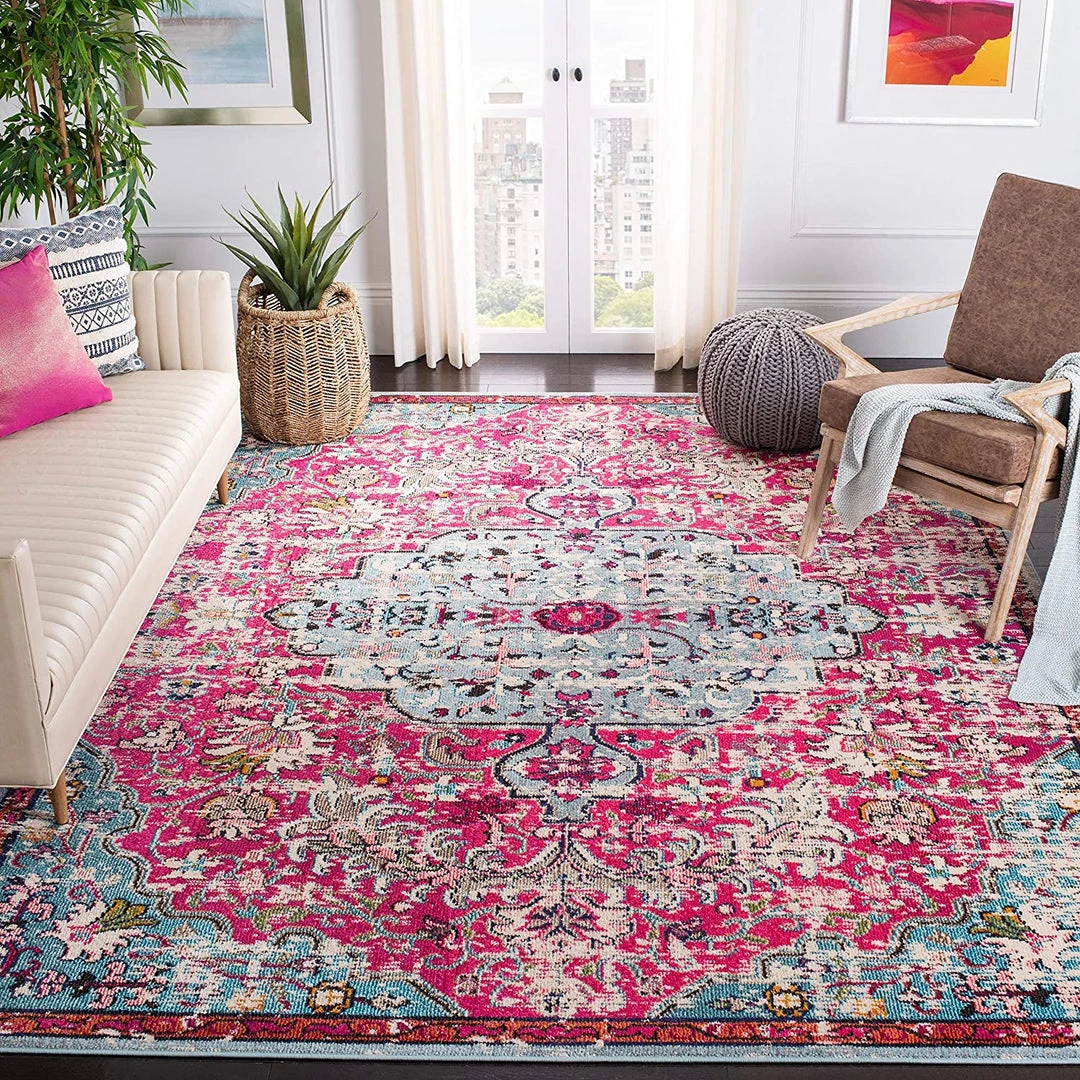Safavieh Madison Collection Boho Chic Medallion Distressed Soft Area Rug Fuchsia / Teal All Area Rugs And Runners 1 Safavieh Madison Collection Boho Chic Medallion Distressed Soft Area Rug Fuchsia / Teal All Area Rugs And Runners