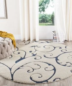FAS All Area Rugs And Runners Premium Swirl Thick Plush Cream Blue Shag Rug