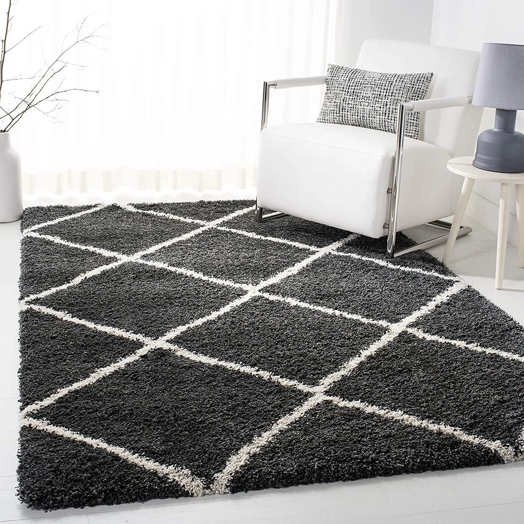 FAS All Area Rugs And Runners Diamond Trellis Dark Grey/Ivory Soft Plush Shag Area Rug 2-inch Thick 1 FAS All Area Rugs And Runners Diamond Trellis Dark Grey/Ivory Soft Plush Shag Area Rug 2-inch Thick
