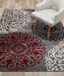 WRG Floral Gray White Red Area Rugs