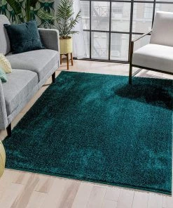 Well Woven Ciel Teal Blue Ultra-Soft Multi-Textured Shimmer Pile Area Rug All Area Rugs And Runners