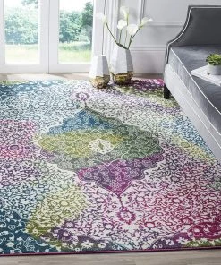 DD Floral Medallion Ivory Fuchsia Area Rugs