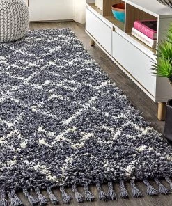Jonathan All Area Rugs And Runners Mercer Plush Tassel Moroccan Tribal Geometric Trellis Denim Blue/Cream Shag Area Rug 20 Jonathan All Area Rugs And Runners Mercer Plush Tassel Moroccan Tribal Geometric Trellis Denim Blue/Cream Shag Area Rug