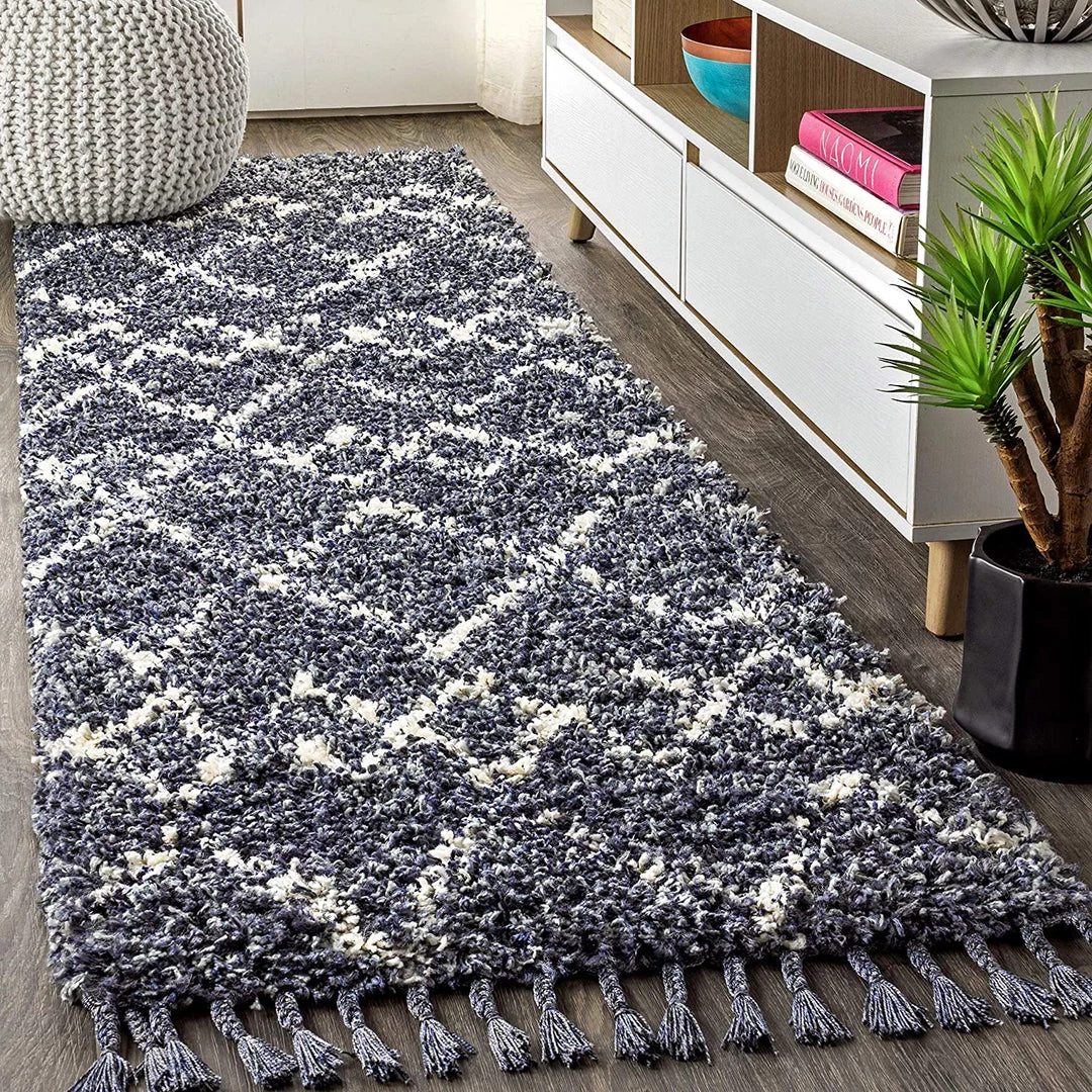 Jonathan All Area Rugs And Runners Mercer Plush Tassel Moroccan Tribal Geometric Trellis Denim Blue/Cream Shag Area Rug 10 Jonathan All Area Rugs And Runners Mercer Plush Tassel Moroccan Tribal Geometric Trellis Denim Blue/Cream Shag Area Rug