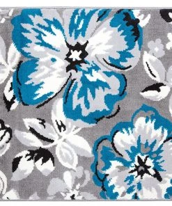 WRG Gray/Grey Teal Blue White Floral Area Rugs