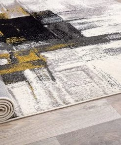 WRG Abstract Gold Gray Ivory Area Rug