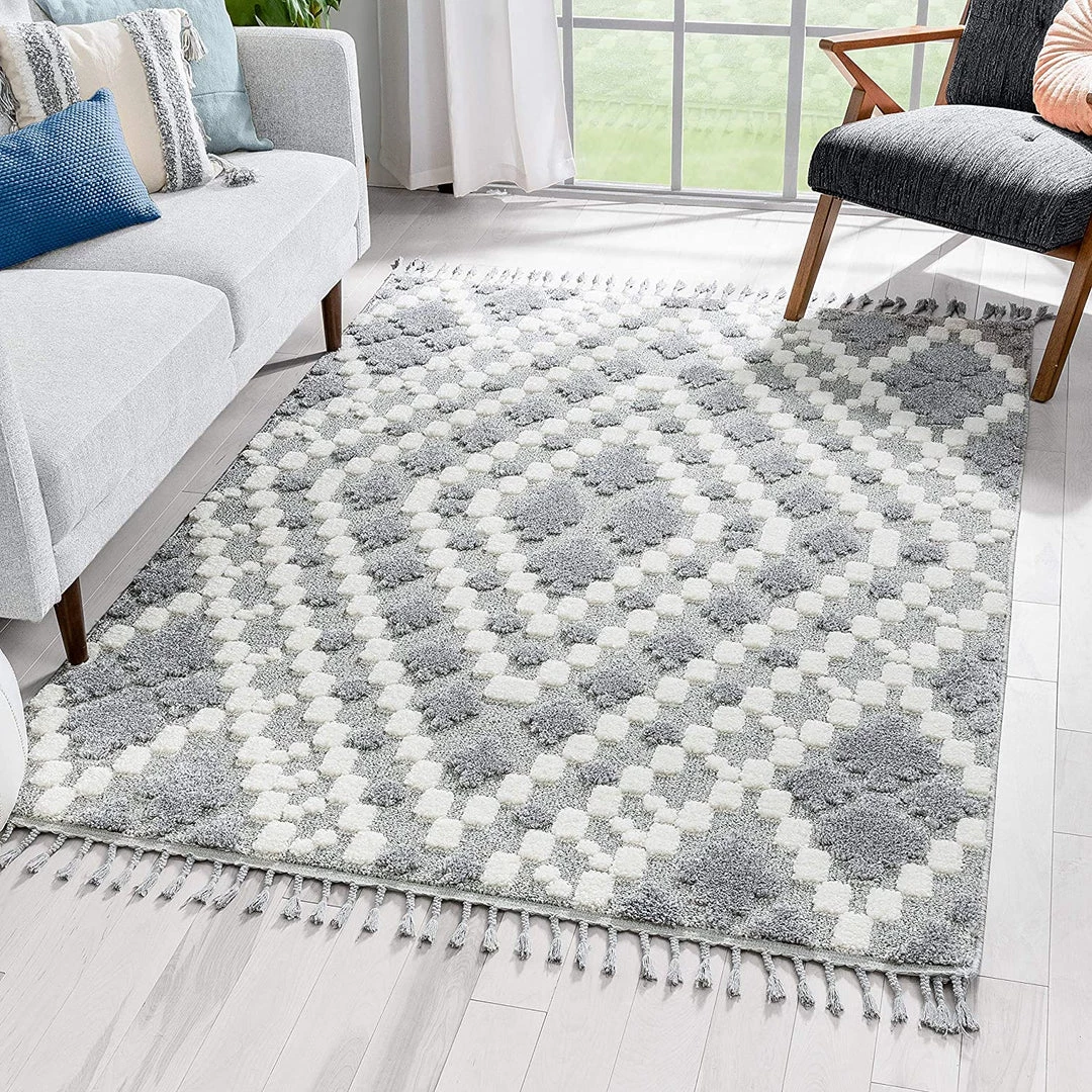 Well Woven Mallorie Grey Cream Tribal Ethnic High-Lo Textured | Diamond Medallion Area Rug 1 Well Woven Mallorie Grey Cream Tribal Ethnic High-Lo Textured | Diamond Medallion Area Rug