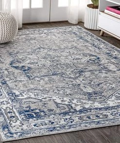 Jonathan All Area Rugs And Runners Modern Persian Vintage Medallion Light Grey/Navy Soft Area Rug