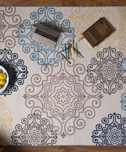 WRG Cream Floral Area Rug Non-Slip/ No Skid