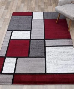 WRG All Area Rugs And Runners Modern Box Red Gray White Area Rug