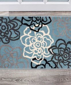 WRG Floral Grey Blue Area Rug