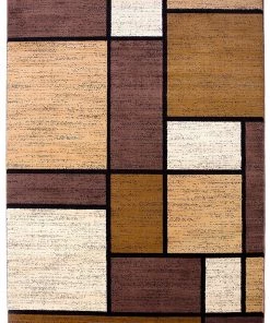 WRG All Area Rugs And Runners Contemporary Box Pattern Modern Brown Tan White Area Rug