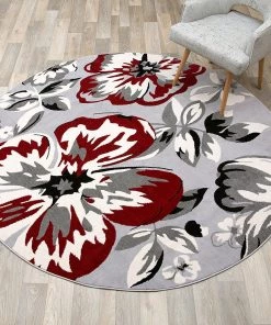WRG All Area Rugs And Runners Gray/Grey Red White Floral Area Rugs