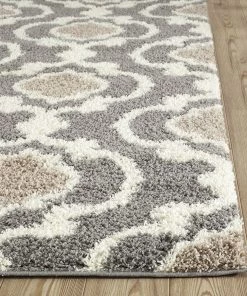 WRG Trellis Gray/Grey Cream Shag Area Rug