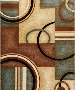 WW Modern Geometric Circles Light Blue Multi Soft Area Rugs